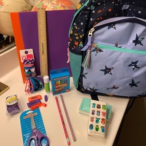 Blue multi-colored Backpack w/bts Supplies